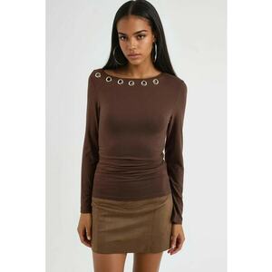 Bluza dama - decolteu barca - maneca lunga - maro - jerseu - imagine