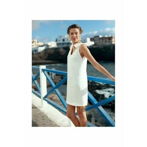 Rochie dama - Decolteu - Eleganta - Maneca lunga - Poliester/Bumbac - Ecru imagine