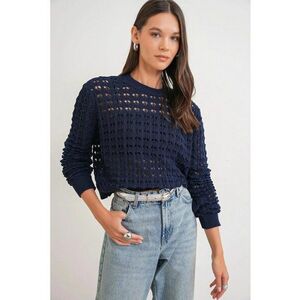 Pulover scurt - texturat - bleumarin - poliester - One Size imagine