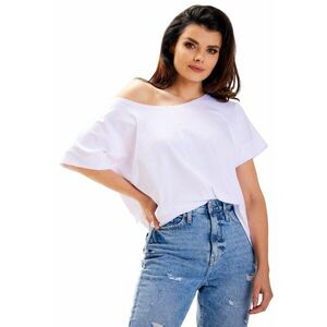 Bluza Dama - Awama - Material Bumbac - Stil Casual - Croi Regular - Fara Inchidere - Maneca Medie - Decolteu In Barca - Fara Buzunare - One Size - Alb imagine