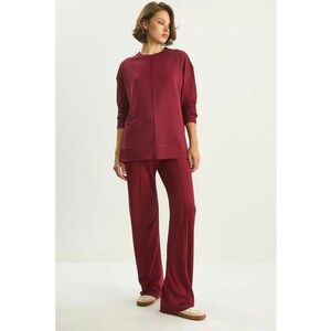 Compleu dama - set tricotat - talie inalta - picior larg - visiniu - imagine