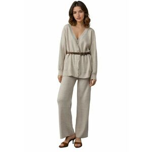 Set tricotat - cardigan cu decolteu in V - pantaloni largi - gri deschis - imagine