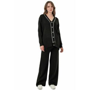 Set tricotat cardigan cu decolteu in V si pantaloni largi - negru - tricot - imagine