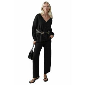 Set tricotat cardigan cu decolteu in V si pantaloni cu picior larg - negru - tricot - imagine