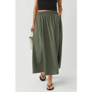 Fusta midi talie elastica - buzunare - kaki imagine