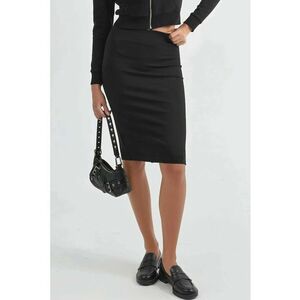 Fusta cu talie elastica - detalii despicate - neagra imagine