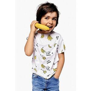Tricou cu decolteu la baza gatului si imprimeu - Alb/Negru/Galben imagine