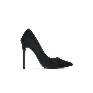 Pantofi dama - toc - negru - material textil - imagine