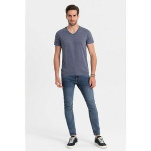 Tricou cu decolteu in V - Albastru melange imagine