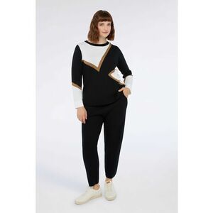 Pulover cu decolteu rotund - Alb/Negru/Maro camel imagine