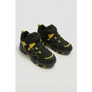 Ghete de piele ecologica cu insertii textile - Negru/Galben imagine