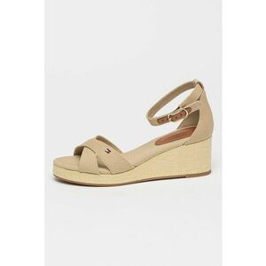 Sandale din material textil cu talpa wedge - Maro camel imagine