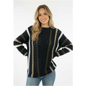 Pulover dama - bleumarin - dungi contrastante - detalii ajurate - tricot acrilic imagine