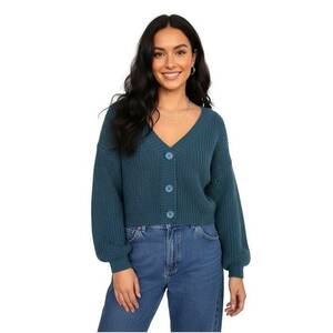 Cardigan dama - verde marin - tricotaj sintetic - decolteu in V - maneci lungi imagine