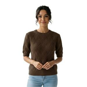 Pulover dama - model M1261 - maneca scurta - decolteu rotund - maro - tricotaj gros imagine
