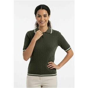 Pulover dama - polo - verde - tricot - cu guler si maneci contrastante imagine