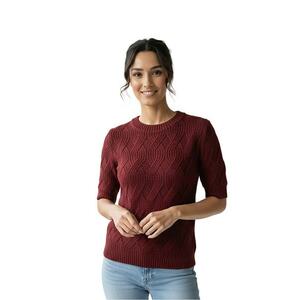 Pulover dama - clasic - maneca scurta - visiniu - tricotaj cu model imagine