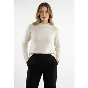 Pulover dama - bej - tricot moale - guler semi-inalt - impletituri imagine