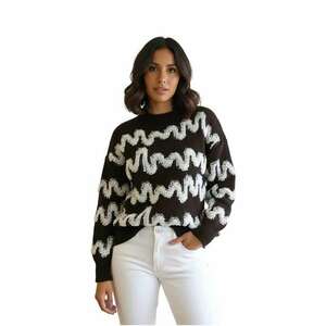 Pulover dama - croiala lejera - modele ondulate crem - negru - tricot acrilic imagine