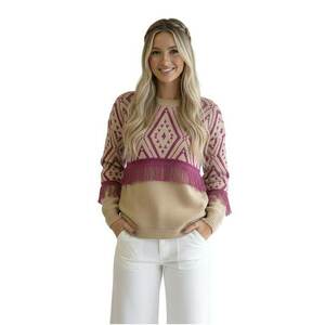 Pulover dama - boho - geometric - bej - acril imagine
