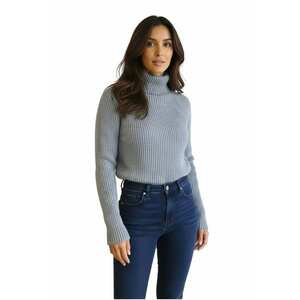Pulover dama - gri - croiala clasica - guler inalt - tricot moale imagine