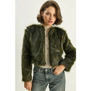 Geaca dama - palton din blana artificiala - verde smarald - fleece imagine
