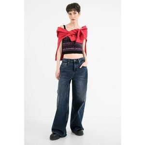 Top crop cu croiala slim-fit si model - Negru/Violet imagine