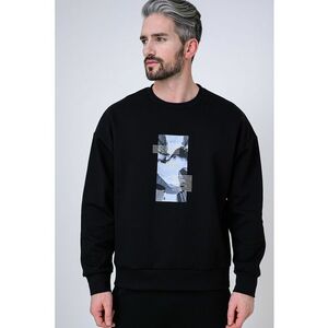 Bluza de trening cu decolteu la baza gatului si imprimeu logo - Negru/Albastru imagine