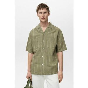 Camasa din amestec de in cu model in dungi - Verde feriga imagine