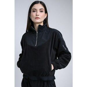 Bluza de trening cu fenta cu fermoar si buzunar kangaroo - Negru imagine