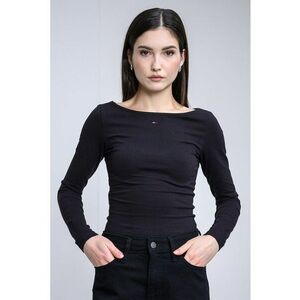 Bluza slim fit cu decolteu barcuta - Negru imagine