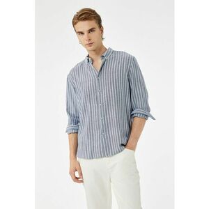 Camasa regular fit cu dungi si guler fixat cu nasturi - Albastru pastel/Albastru inchis imagine