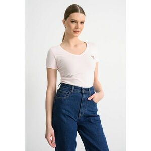 Tricou slim fit cu decolteu in V - Roz pastel imagine