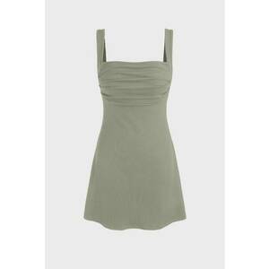 Rochie mini - Decolteu patrat - Poliester/Elastan - Kaki imagine