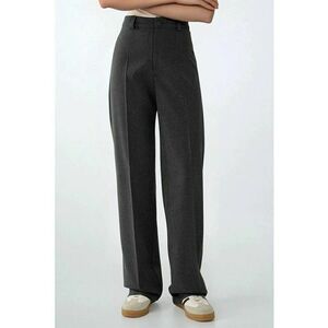 Pantaloni dama - talie inalta - gri - poliester-viscoza - Gri inchis imagine