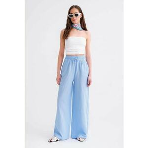 Pantaloni dama - textil - talie inalta - Albastru imagine
