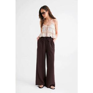 Pantaloni dama talie inalta textil - Maro deschis imagine