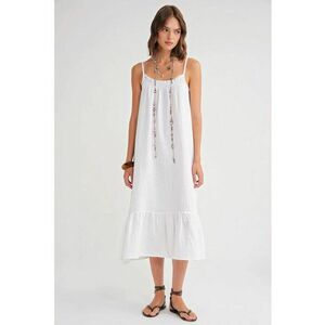 Rochie midi din muselina cu volan - Alb imagine