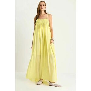 Rochie guler patrat - brodat - galben - textil imagine