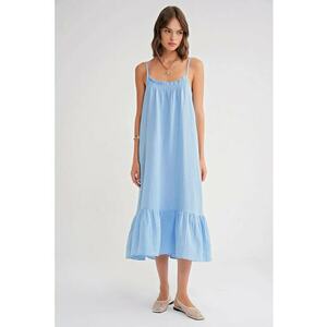 Rochie midi din muselina cu volan - Albastru deschis imagine