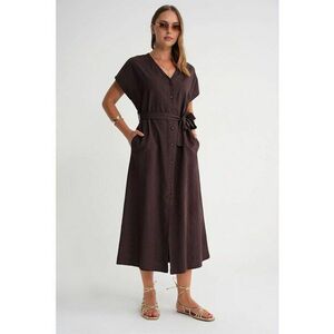 Rochie camasa cu curea - textil - Maro imagine
