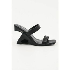 Papuci wedge din piele - Negru imagine
