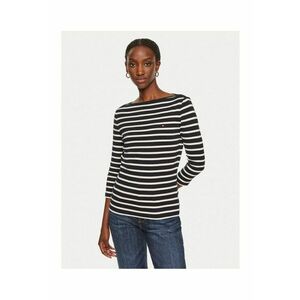 Bluza dama - bumbac - cu dungi - alb/bleumarin - imagine
