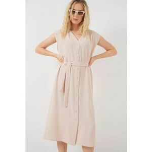 Rochie midi dama - poliester/elastan - HiCCUP - decolteu in V - bej imagine