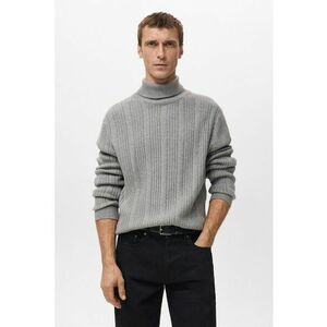 Pulover cu model torsade cu guler inalt - Gri melange imagine