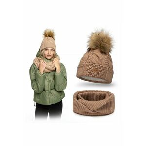 Set de iarna pentru femei - caciula maro din fleece cu pompom si incalzitor de gat - marime universala imagine