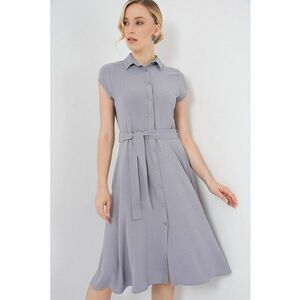 Rochie midi - guler camasa - textil - Gri imagine
