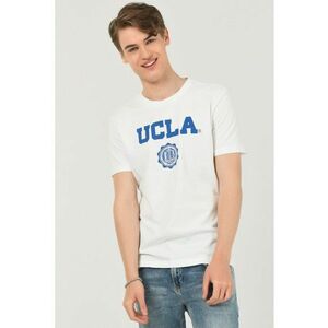 Tricou regular fit - decolteu la baza gatului - imprimeu cu logo - Alb - GAYLEY imagine