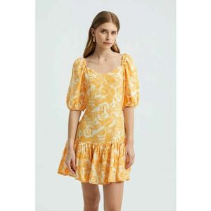 Rochie mini - decolteu in V - volane - textil - Galben chihlimbar - Galben chihlimbar imagine