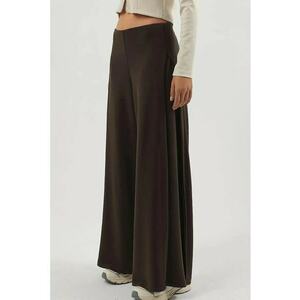 Pantaloni dama plisati - picior larg - maro cafeniu - textil - Maro deschis imagine